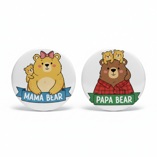 Set 2 Mama and Papa Bear Pinbacks 2.25-inch