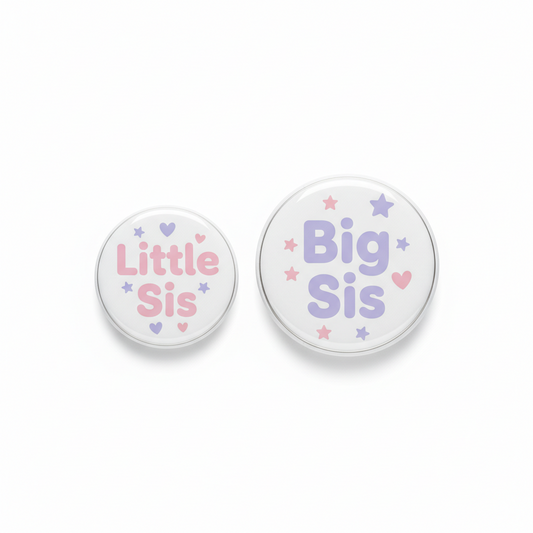 Set 2 Pcs little and big sis Pinback 2.25-inch