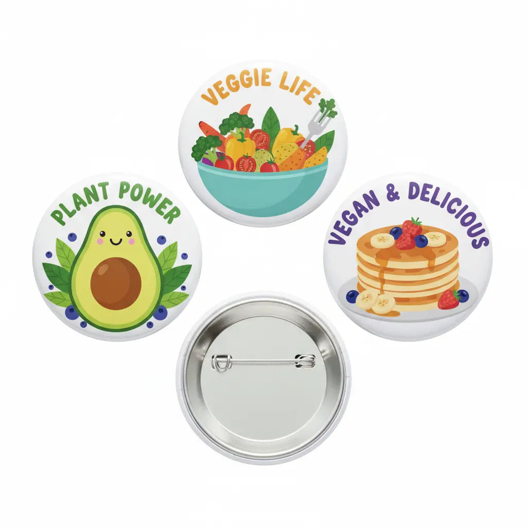 Set of 3 Pcs Vegan Food Pinback 2.25-inch