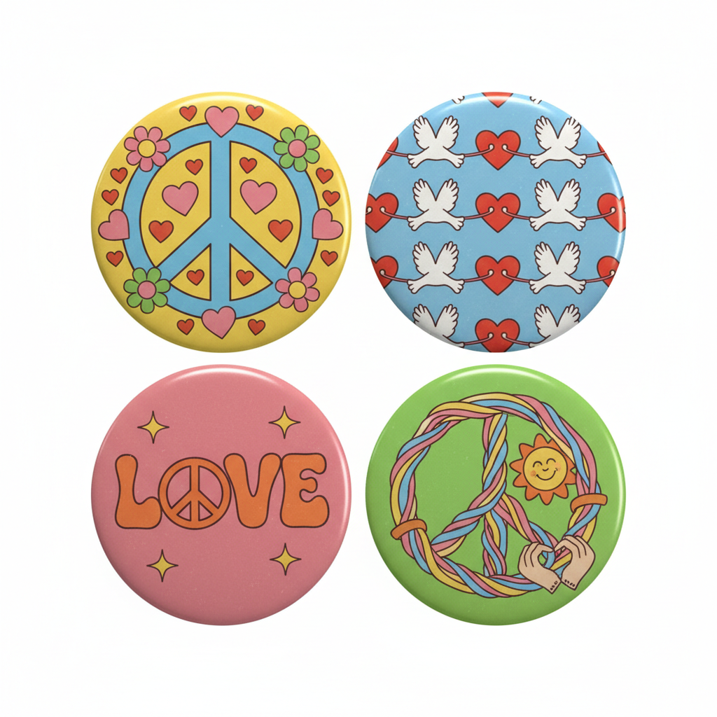 Set of 4 Peace Love Pinback 2.25-inch