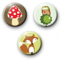 Woodland Creatures Pinback 1.25" (3 Pcs)