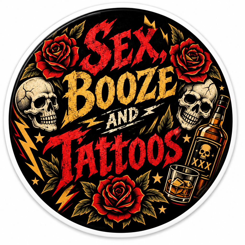Sex, Booze and Tattoo's Pin Button 2.25-inch