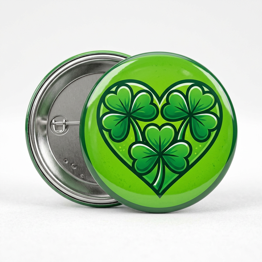 Shamrock Heart Pin Button 2.25-inch