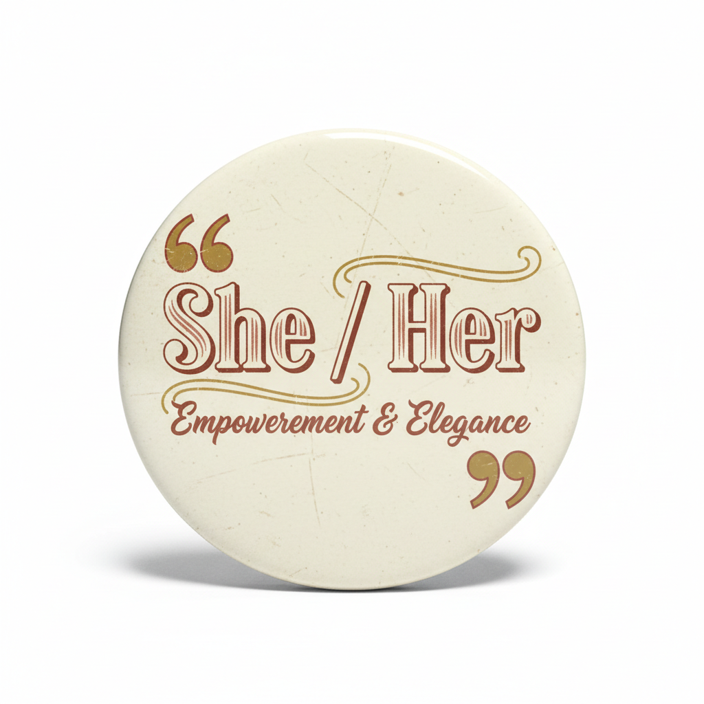 She Her Quotes Slogan Vintage Pronoun Pinback 2.25-inch
