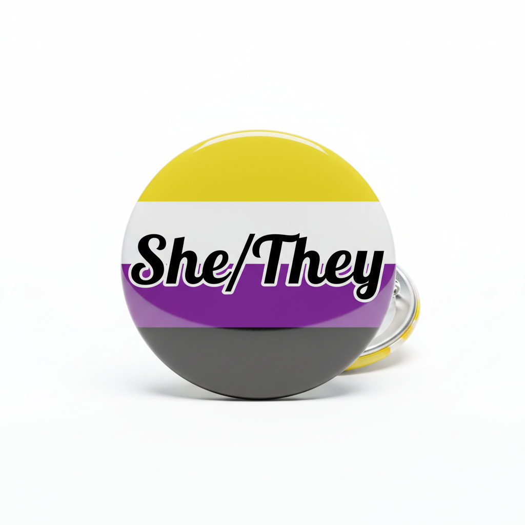 She They Pronouns Non Binary Flag Badge Pinback 2.25-inch