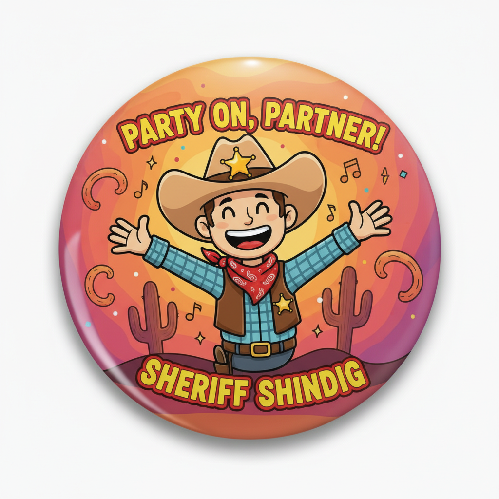 Sheriff Cowboy Western Party Cartoon Pinback 2.25-inch