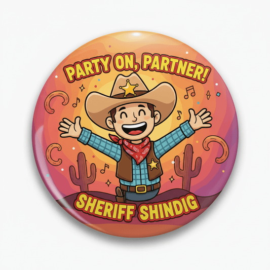 Sheriff Cowboy Western Party Cartoon Pinback 2.25-inch - My Pinbacks
