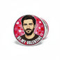 1.25-inch pinback button with portrait, red hearts, and Be My Valentine text