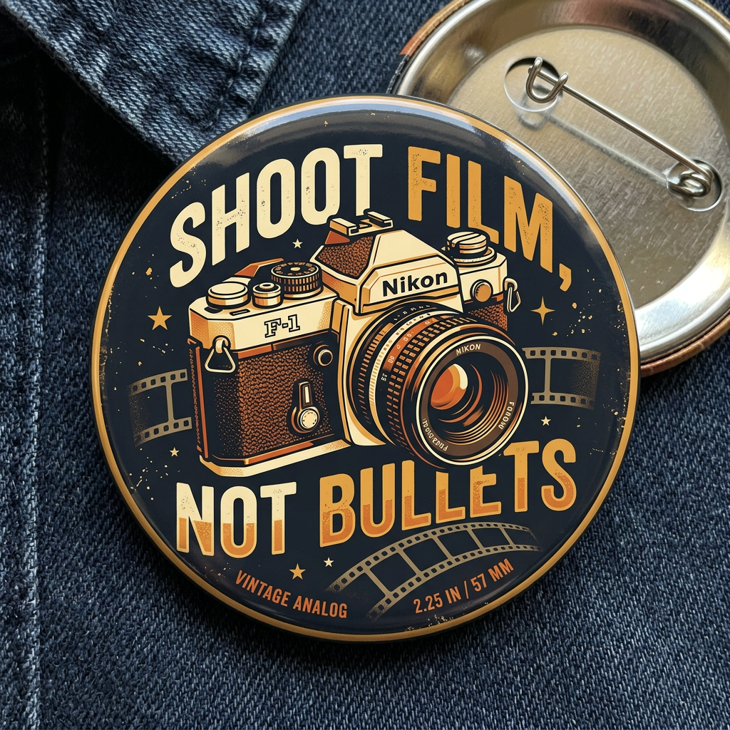 Shoot Film, Not Bullets Pin Button, 2.25-inch