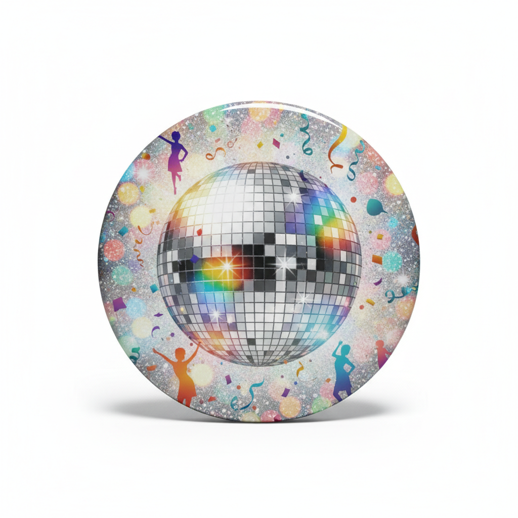 Silver Disco Ball Party Dance Pinback 2.25-inch
