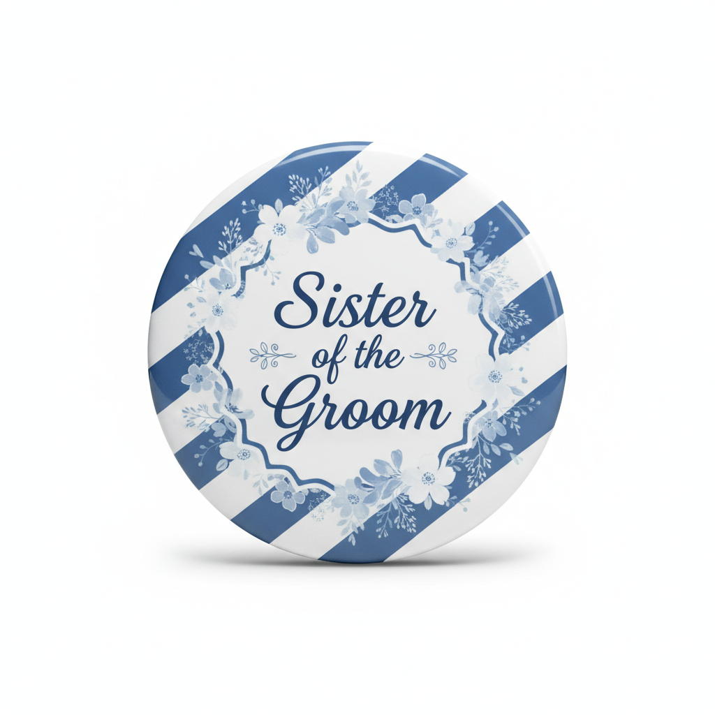 Sister of the groom blue striped Pinback 2.25-inch