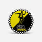 SKA Music pinback button: yellow/black with checkered rim and dancing silhouette