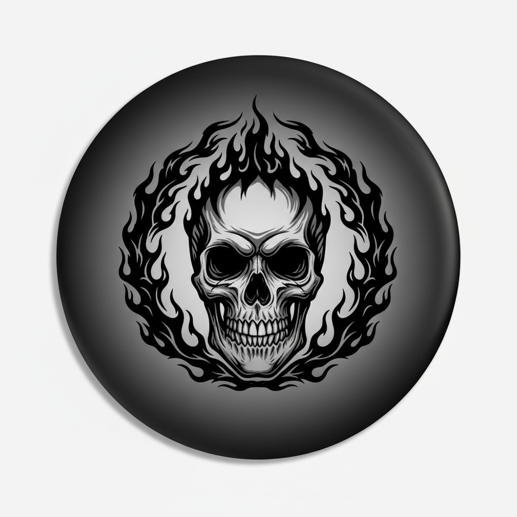 Skull with black flames Pinback 2.25-inch