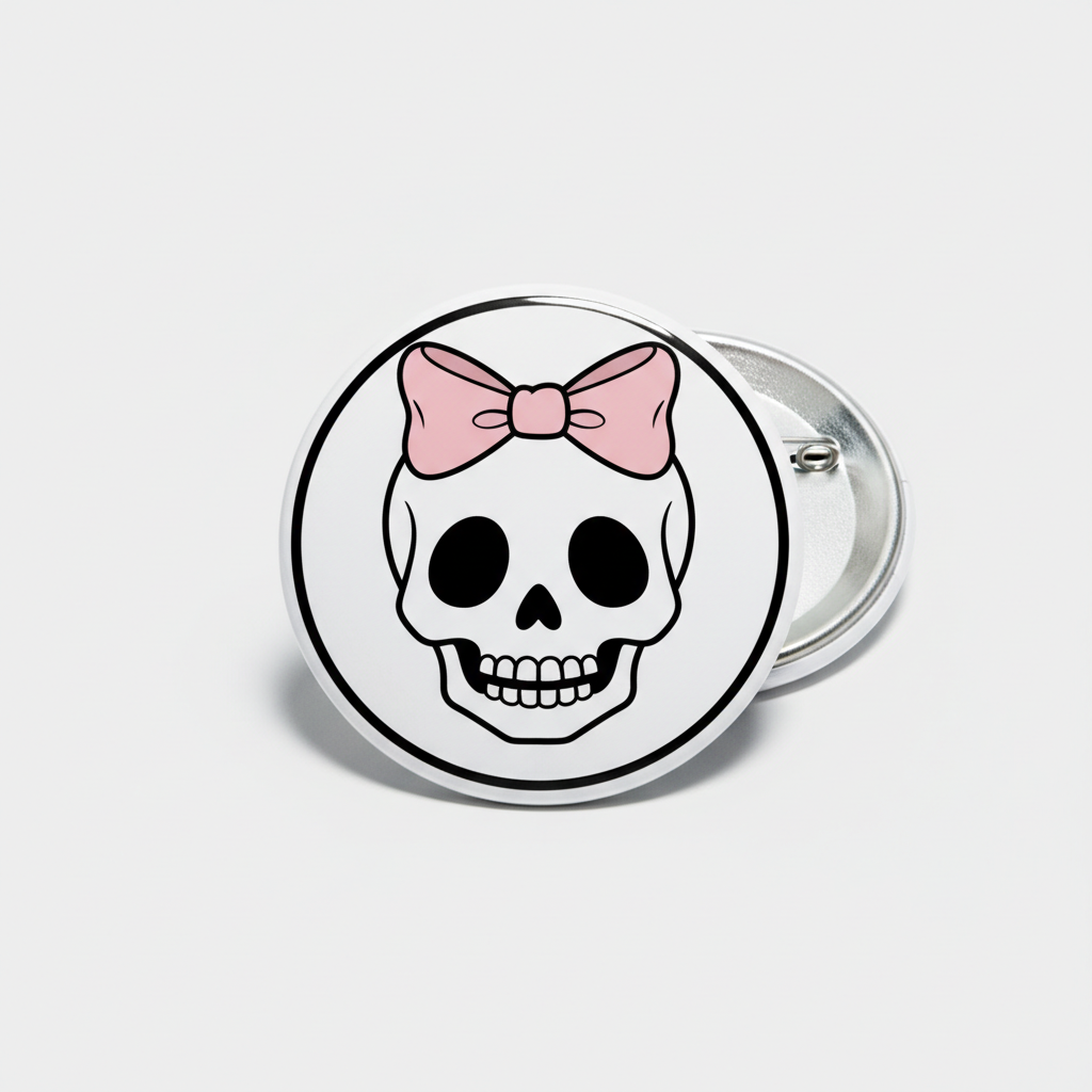 Skull with pink bow Pinback 2.25-inch