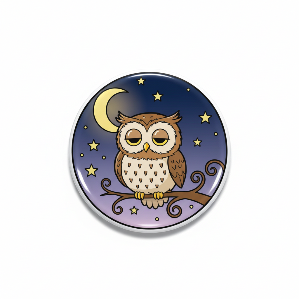 Sleepy Night Owl Pin Pinback 2.25-inch
