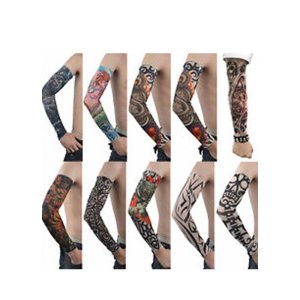 Halloween temporary tattoo arm sleeves 10-pack, with assorted dark ink designs