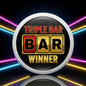 Round pinback button with Triple Bar Bar Winner logo in colorful lettering