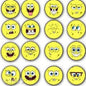 16-pack yellow sponge-style happy face pinback buttons, 1.25-inch