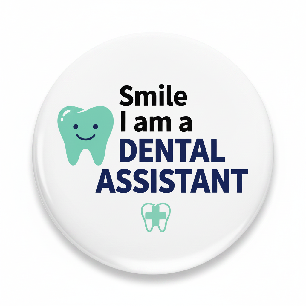 Dental assistant retractable reel badge with tooth icon and 'Smile I am a Dental Assistant' text
