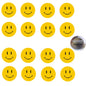 Set of yellow smiley face pinback buttons, round with smile and eye markings; includes one back