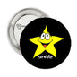 1.25-inch star smiling pinback button with black and yellow cartoon face