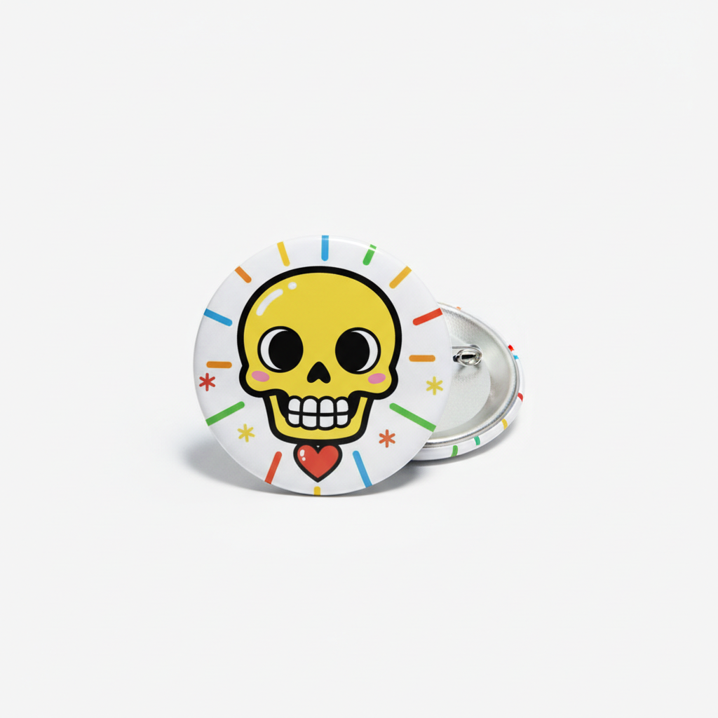 Smiling Cartoon Skull Pinback 2.25-inch