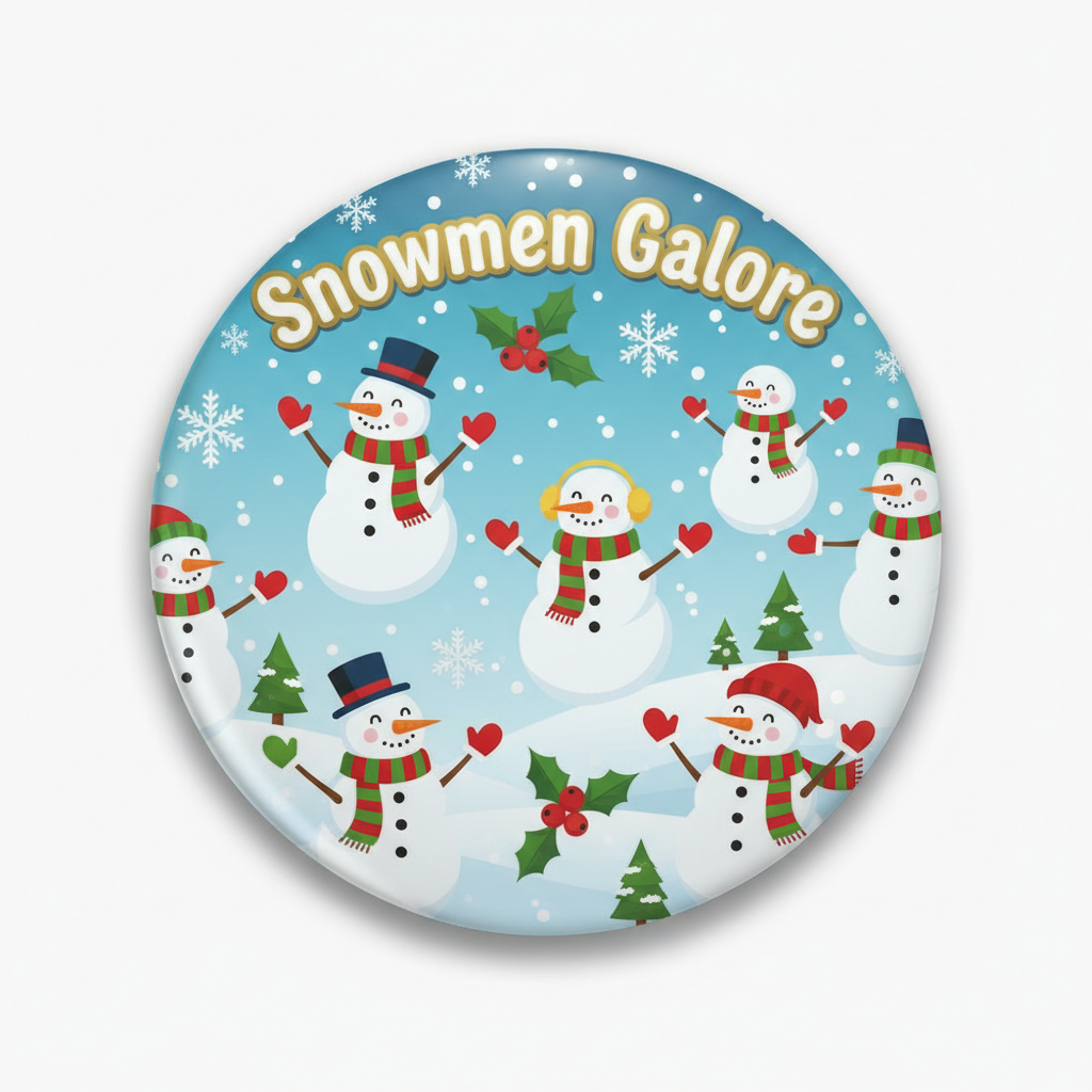Snowmen Galore Christmas Pinback 2.25-inch