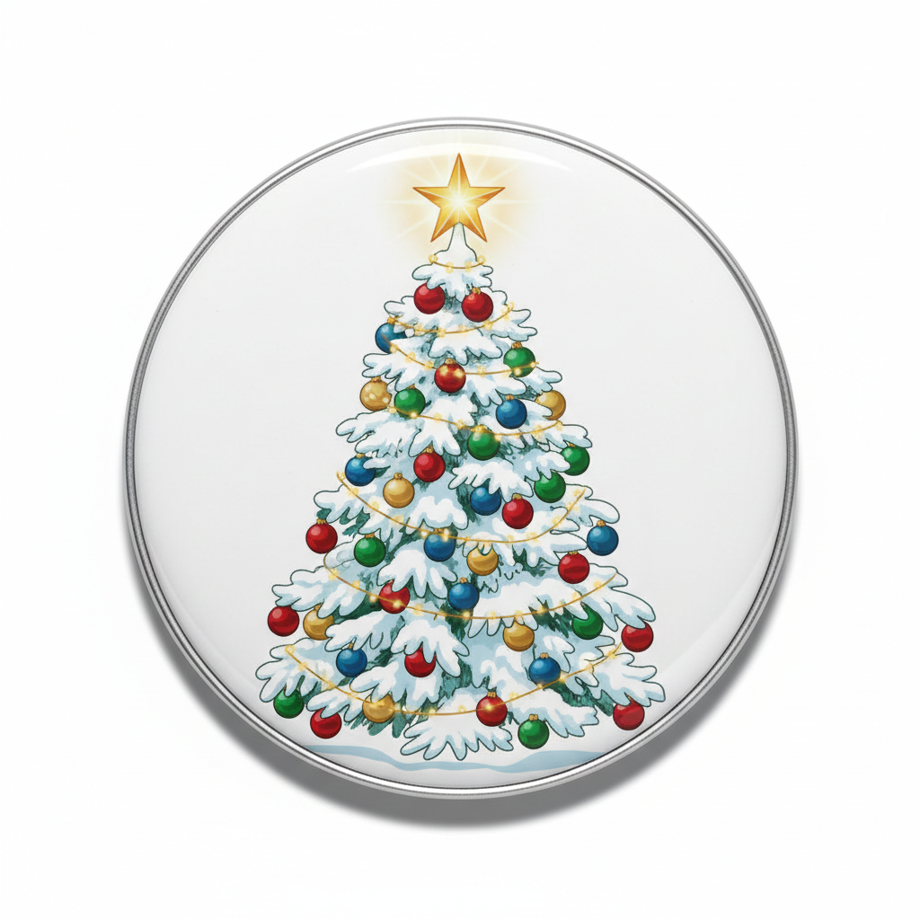 Snowy Christmas Tree Pinback 2.25-inch