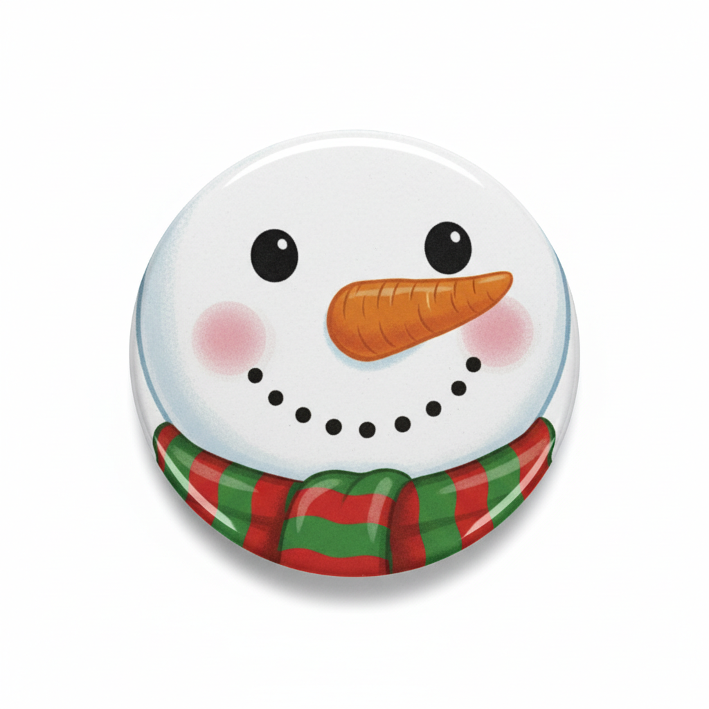 Snowy Snowman Face Pinback 2.25-inch