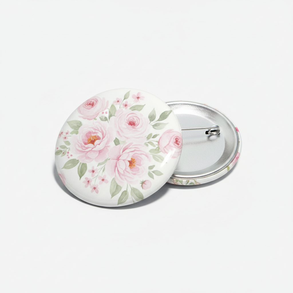 Soft Pink Floral Pin Pinback 2.25-inch