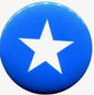 Somalia flag pinback, round blue button with white five-point star, 2.25-inch