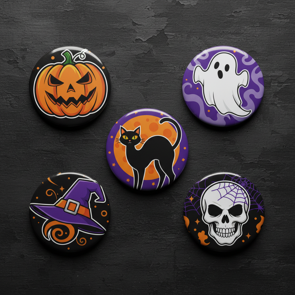 Spooky Halloween Button Pinback 1.25-inch 5 Pcs