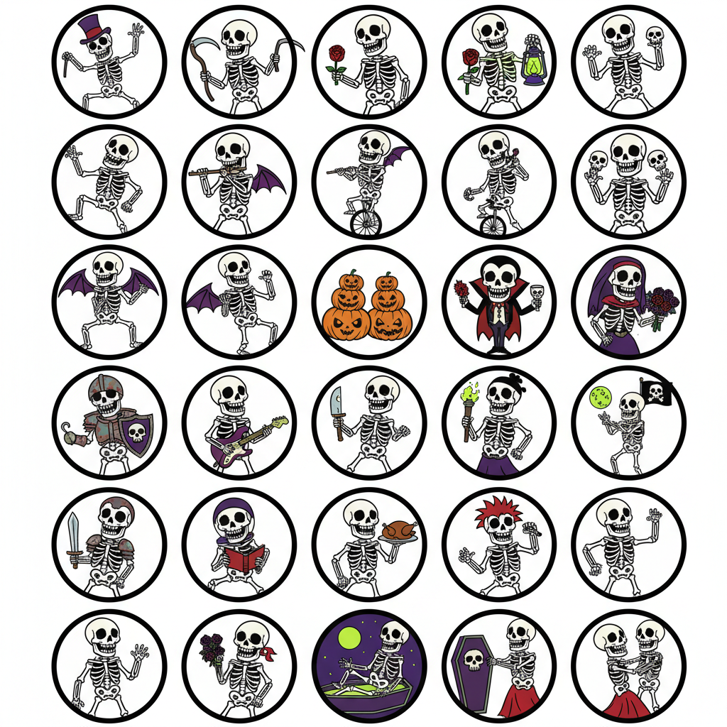 Spooky Skeleton Goth Horror Dark Pinback 1.25-inch 20 Pcs