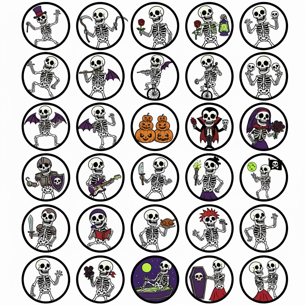 Spooky Skeleton Goth Horror Dark Pinback 1.25-inch 20 Pcs