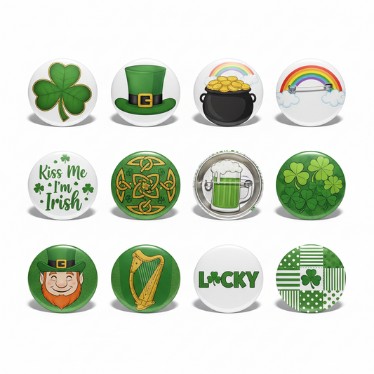 12 Pcs Saint Patrick's Day Pinback 1.25-Inch