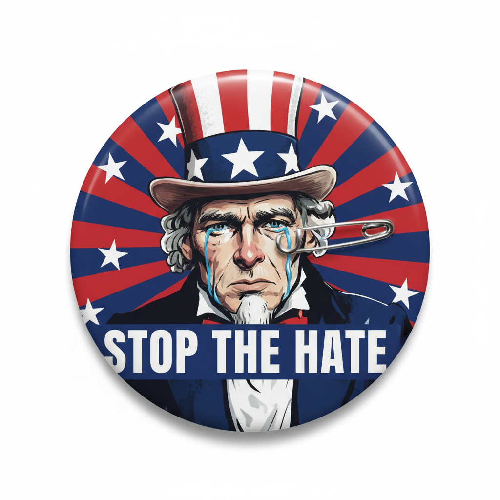 Stop the Hate Uncle Sam Crying Pinback 2.25-inch