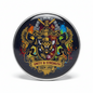 Round crest pinback with colorful family coat of arms design