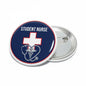 Student nurse button pin with navy background, red/white cross, stethoscope, 'STUDENT NURSE'