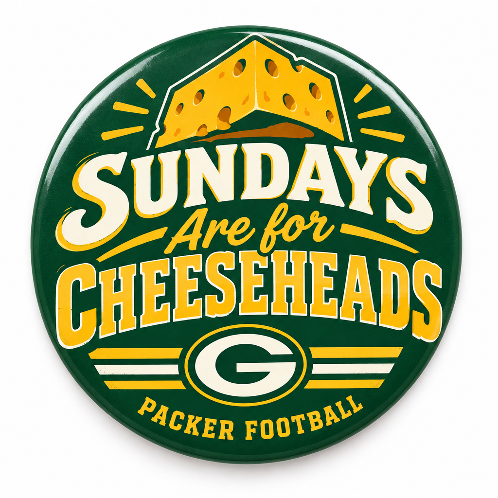 Sundays Are for Cheeseheads Packer Football Pin Button 2.25-inch