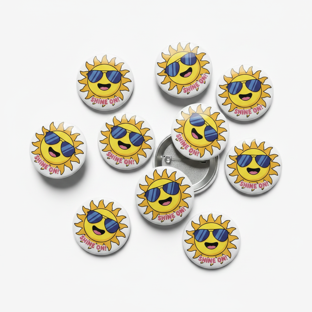 Sunny Sunshine with Sunglasses Pinback 2.25-inch 10 Pcs