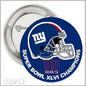 Round blue sports magnet with NY Giants helmet logo and red date text