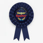 Navy rosette ribbon pin with circular Super Speller badge and two tails