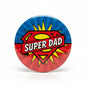 2.25-inch pinback button with Super Dad text and red-blue shield design