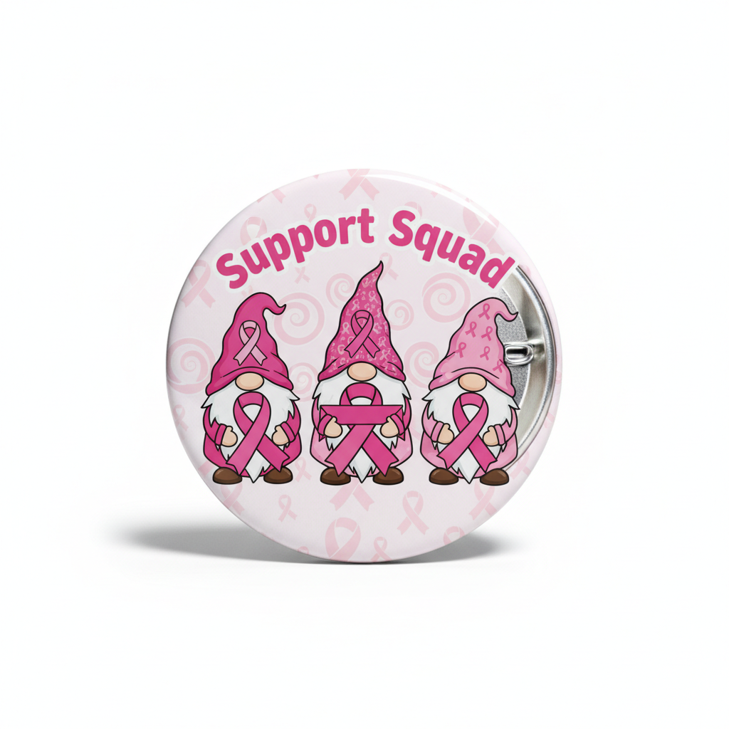 Support Squad Pink Ribbon Breast Cancer Gnomes Pinback 2.25-inch