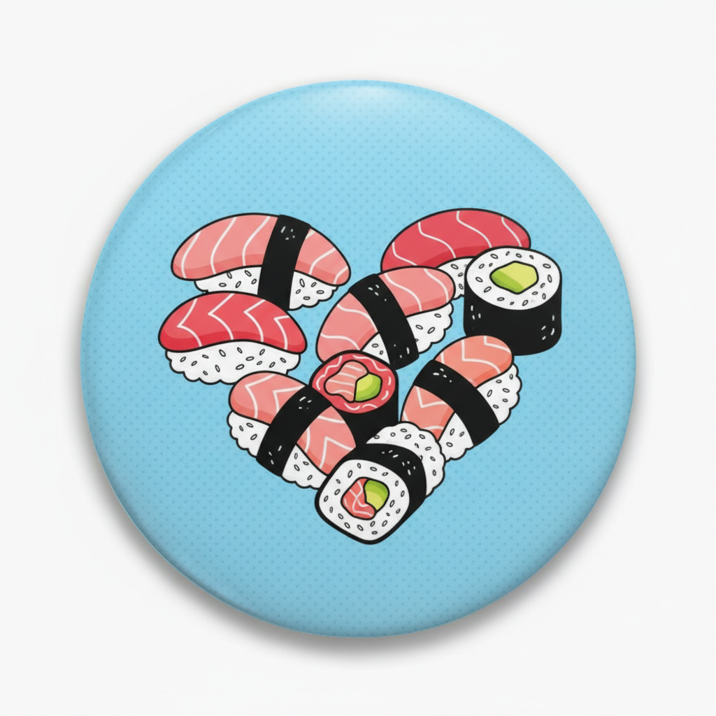 Sushi Heart Shaped Food Pinback 2.25-inch