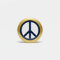 Round gold peace symbol pin with blue circle and peace hand icon