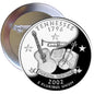Tennessee quarter pinback button with musical instruments and stars, 2.25-inch