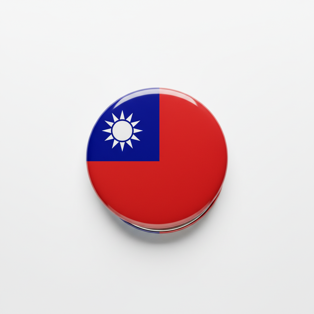 Round pinback button featuring the Taiwan flag in red, blue, and white