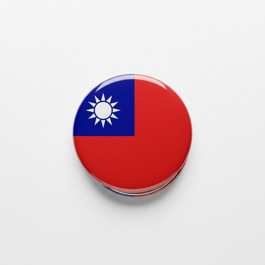 Round pinback button featuring the Taiwan flag in red, blue, and white