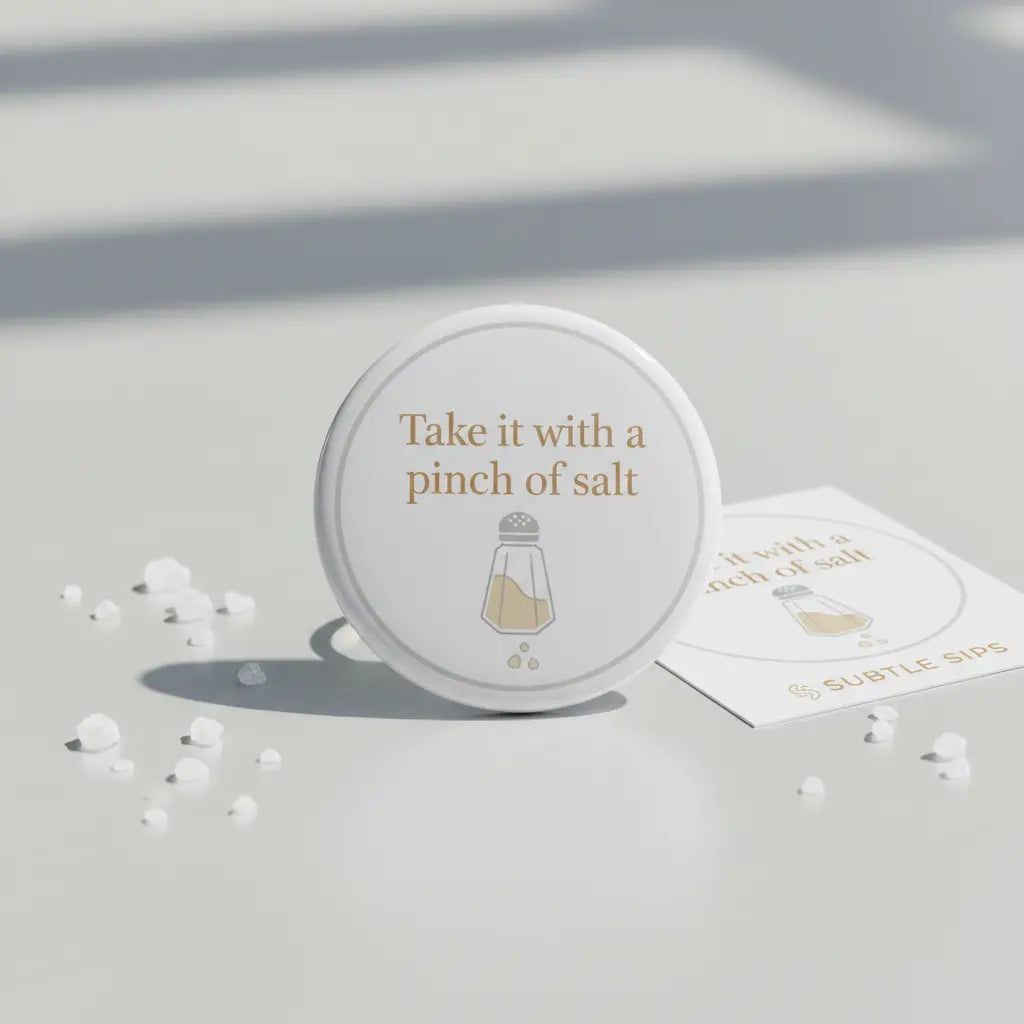Take it with a pinch of salt Pin Button 2.25-inch - mypinbacks.com
